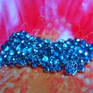 Gray crystal and white stone mesh bracelet